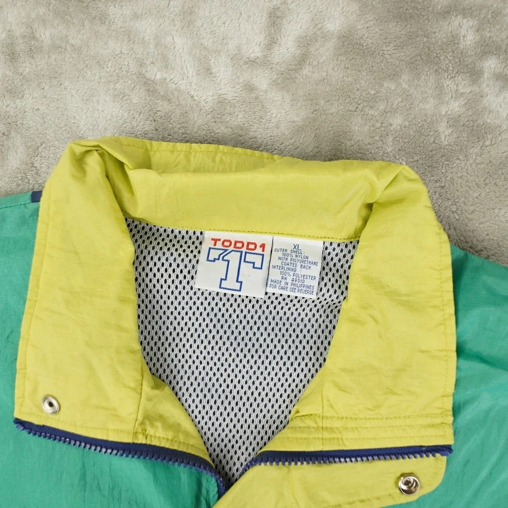 Todd‎ 1 Vintage Colorblock Windbreaker Track Jacket Men's XL Blue Green Pullover